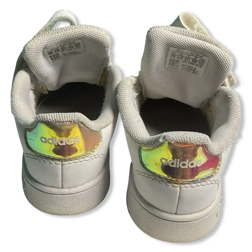 Adidas Grand Court Toddler Sneakers 7K | White Iridescent Stripes